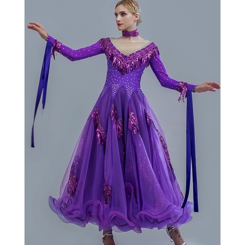 Royal blue yellow purple white green sequin ballroom dancing dresses for women girls waltz tango foxtrot smooth long skirts dress for female